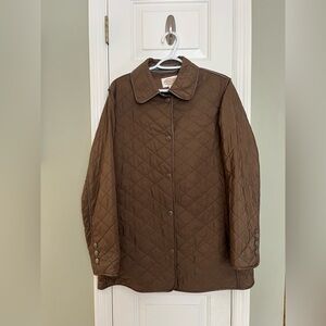 talbots quilted jacket brown with leather trim size L